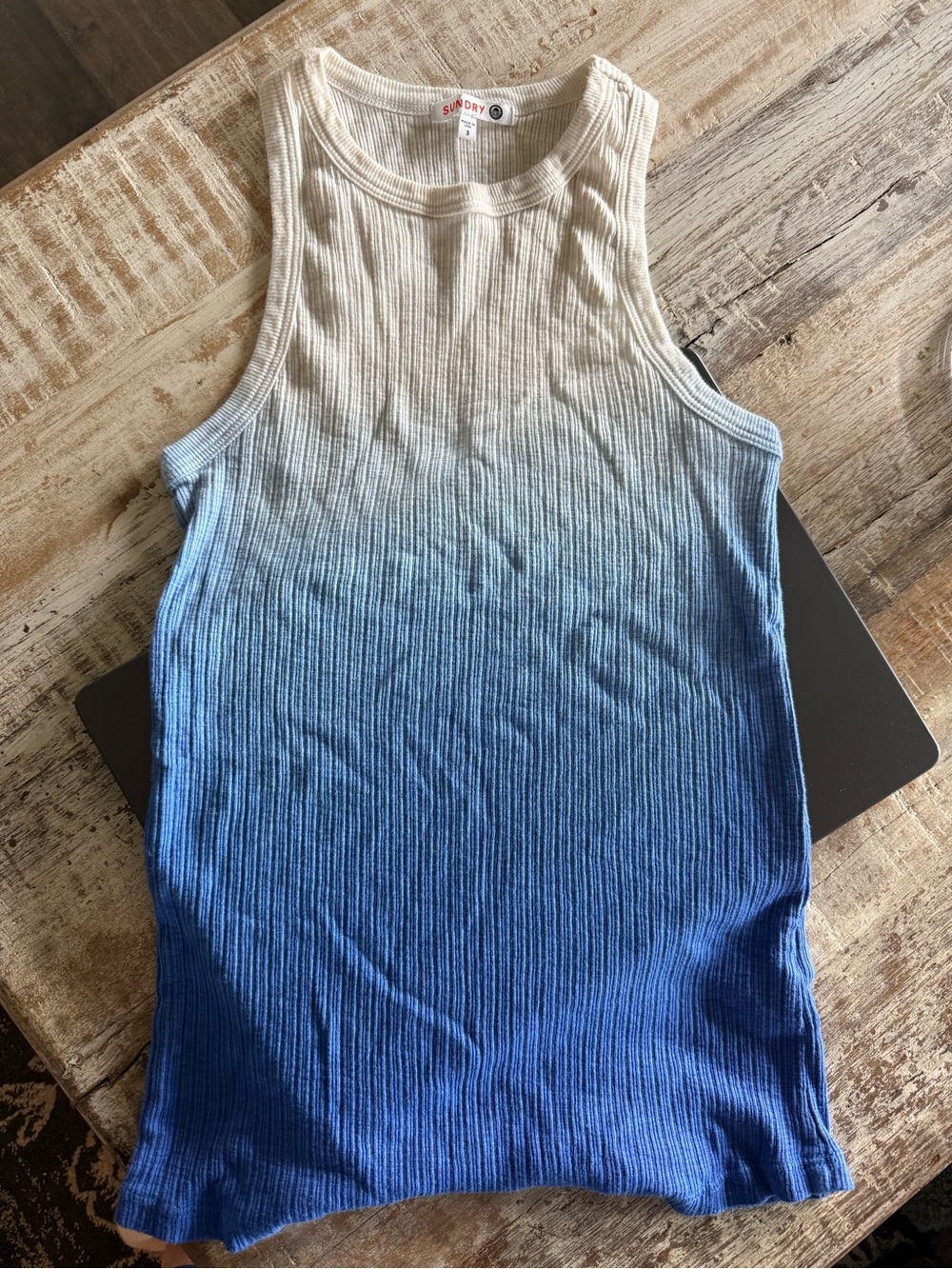Sundry White-to-Blue Ribbed Ombre Tank